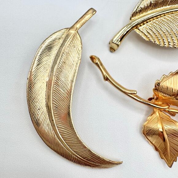 Vintage Flower Pins Leaf Pins Rose Bouquet Fall Autumn Fall Gold Tone Luxe Glam - Picture 6 of 11